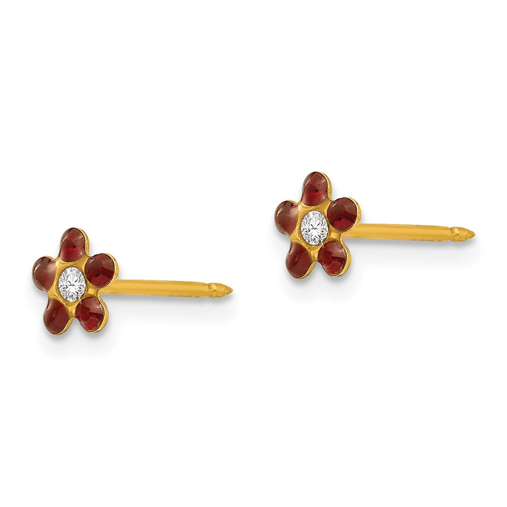 Piercing only 14k January Red Crystal Birthstone Flower Earrings