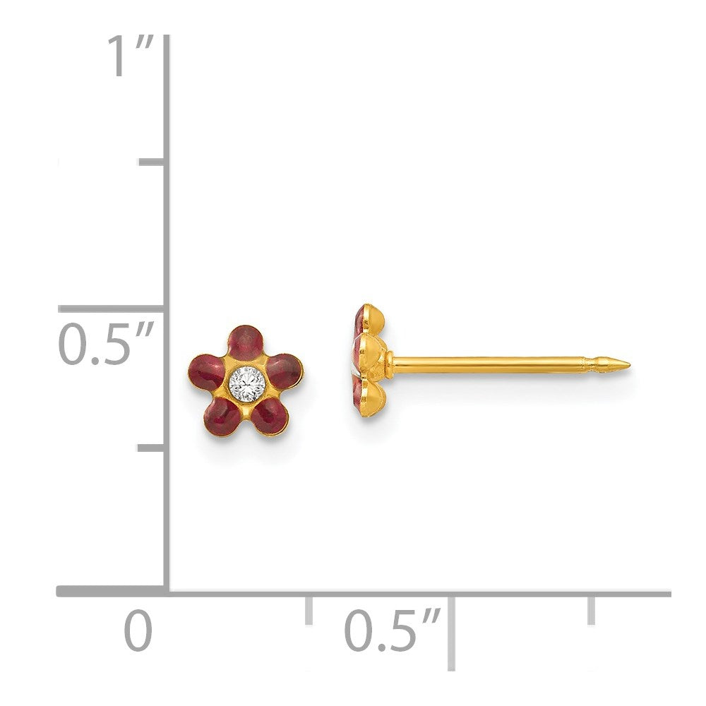 Piercing only 14k January Red Crystal Birthstone Flower Earrings