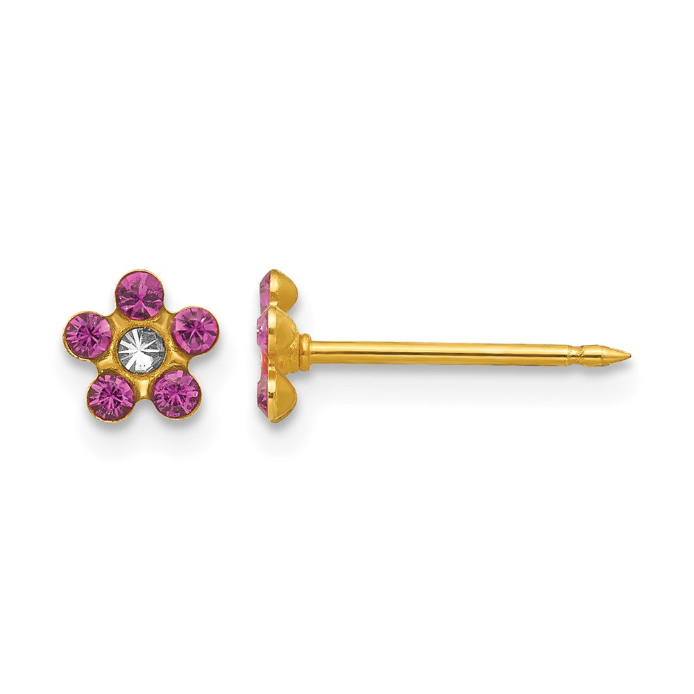 Piercing only 14k February Purple Crystal Birthstone Flower Earrings