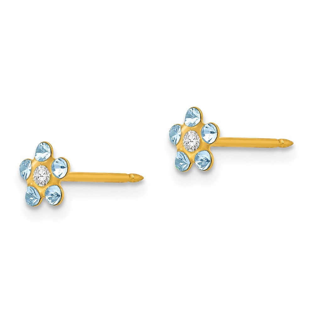 Piercing only 14k March Lt Blue Crystal Birthstone Flower Earrings