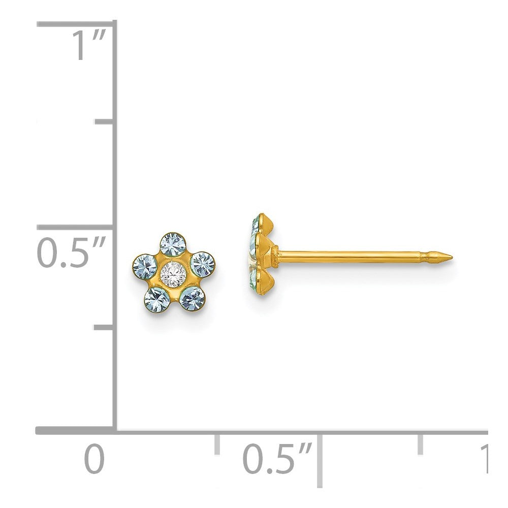 Piercing only 14k March Lt Blue Crystal Birthstone Flower Earrings