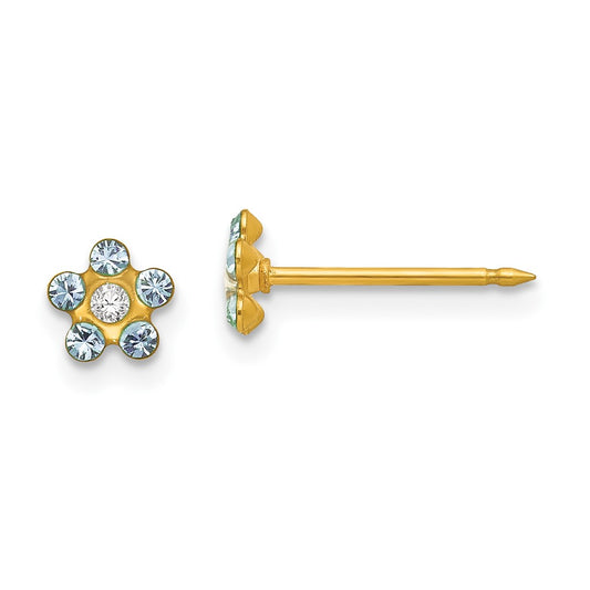 Piercing only 14k March Lt Blue Crystal Birthstone Flower Earrings