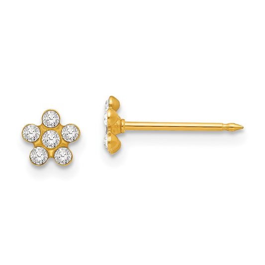 Piercing only 14k April Crystal Birthstone Flower Earrings