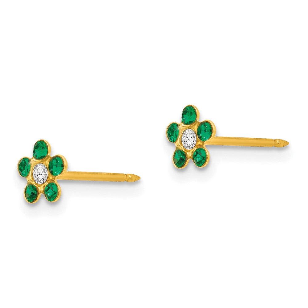 Piercing only 14k May Green Crystal Birthstone Flower Earrings