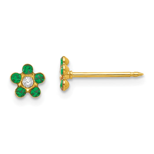 Piercing only 14k May Green Crystal Birthstone Flower Earrings