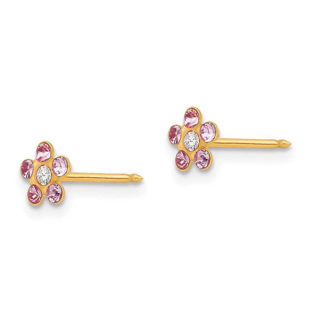 Piercing only 14k June Crystal Birthstone Flower Earrings