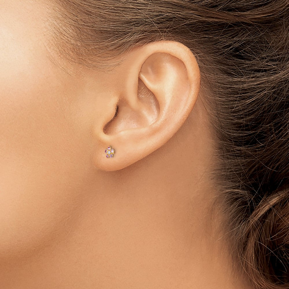 Piercing only 14k June Crystal Birthstone Flower Earrings