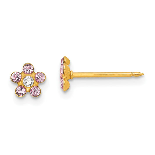 Piercing only 14k June Crystal Birthstone Flower Earrings