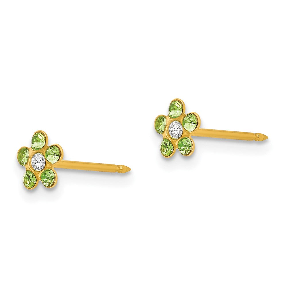 Piercing only 14k August Lt Green Crystal Birthstone Flower Earrings