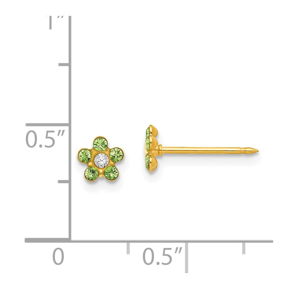 Piercing only 14k August Lt Green Crystal Birthstone Flower Earrings