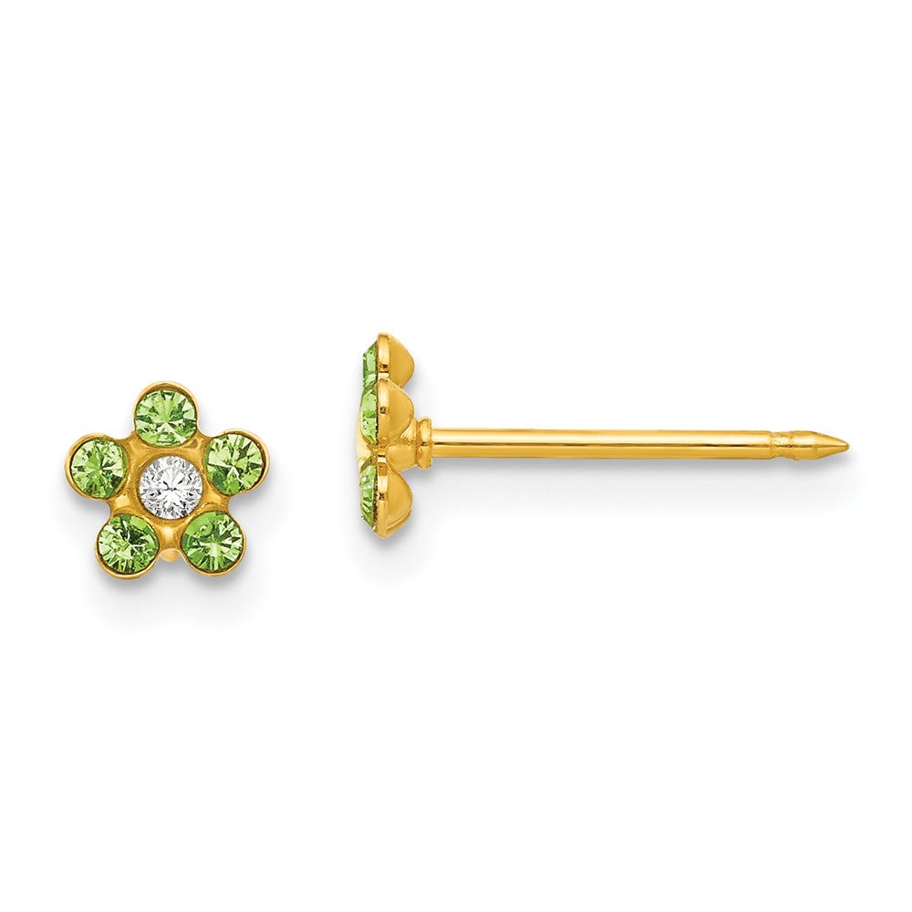 Piercing only 14k August Lt Green Crystal Birthstone Flower Earrings