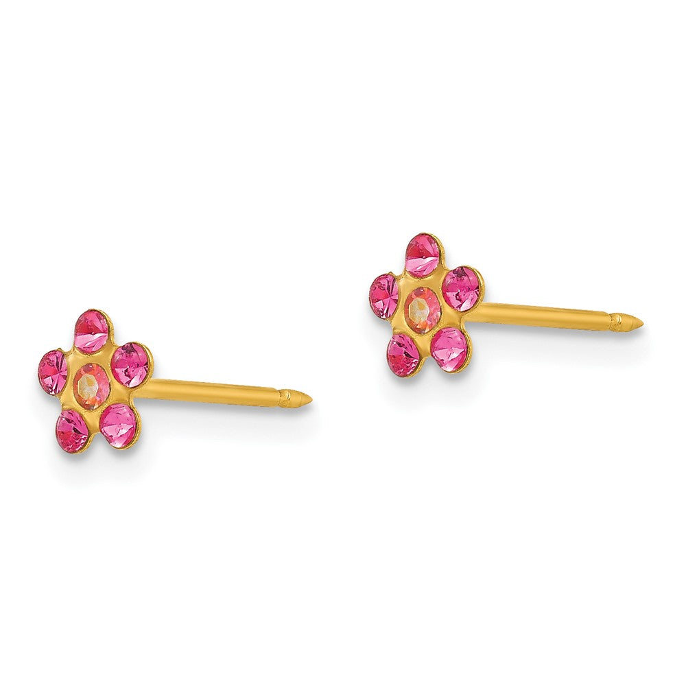 Piercing only 14k October Pink Crystal Birthstone Flower Earrings