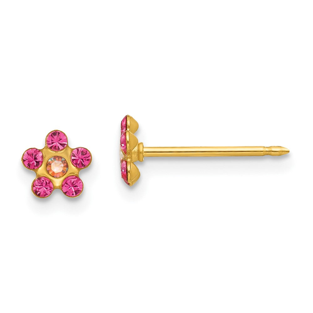Piercing only 14k October Pink Crystal Birthstone Flower Earrings