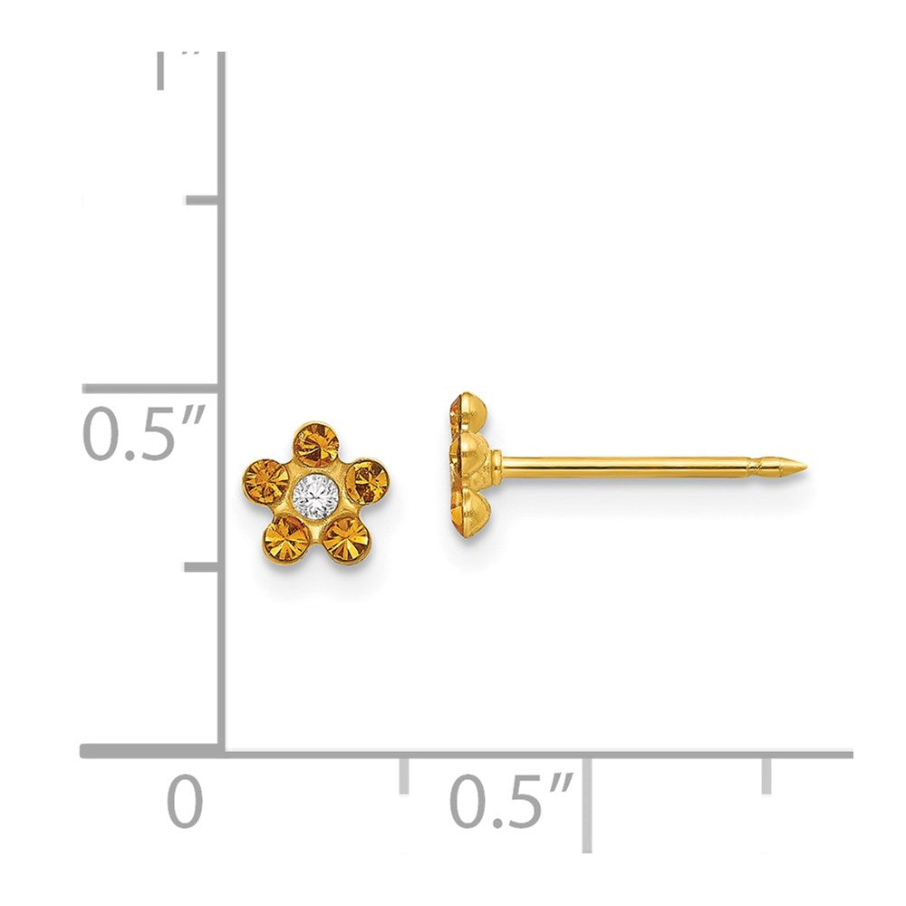 Piercing only 14k November Yellow Crystal Birthstone Flower Earrings