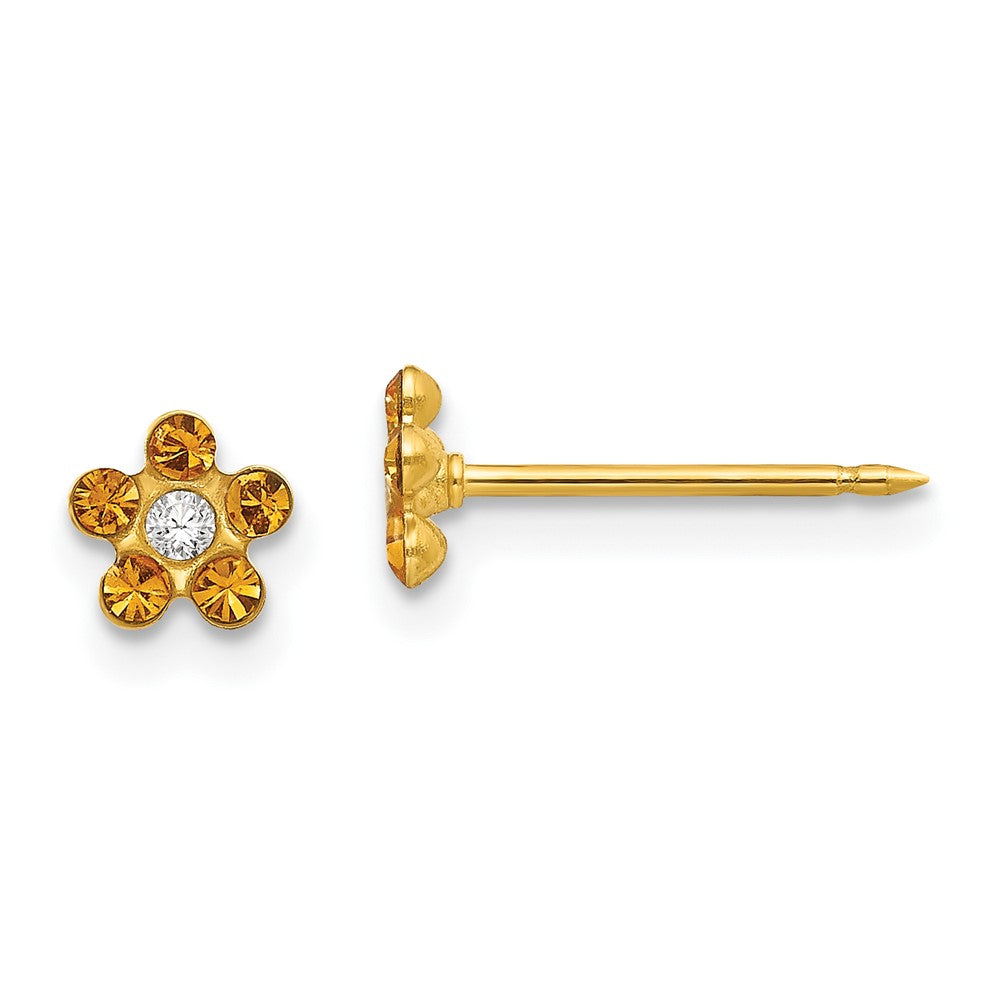 Piercing only 14k November Yellow Crystal Birthstone Flower Earrings