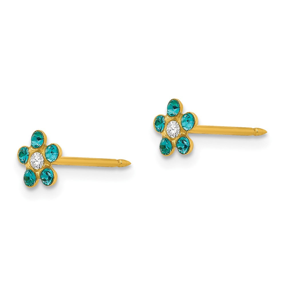 Piercing only 14k December Blue Crystal Birthstone Flower Earrings