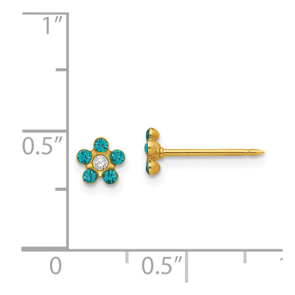 Piercing only 14k December Blue Crystal Birthstone Flower Earrings