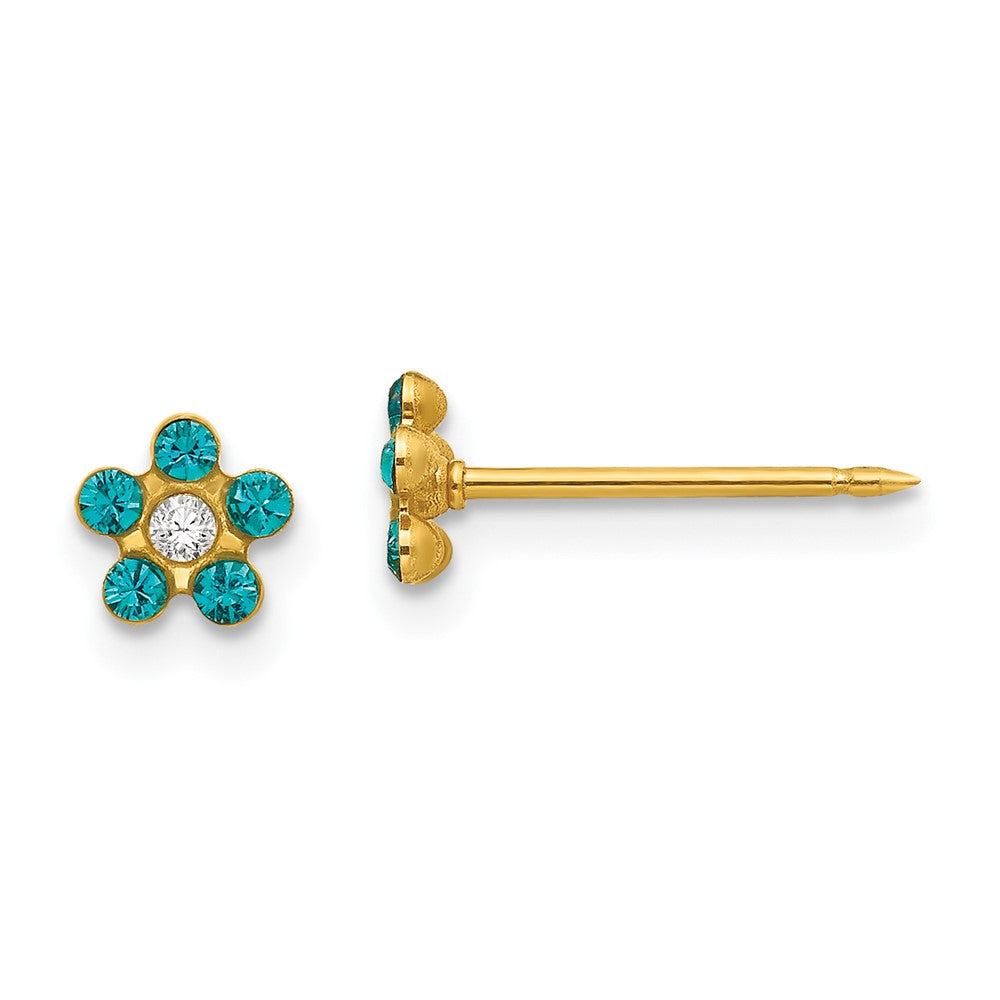 Piercing only 14k December Blue Crystal Birthstone Flower Earrings
