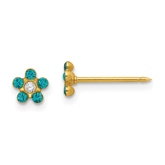 Piercing only 14k December Blue Crystal Birthstone Flower Earrings