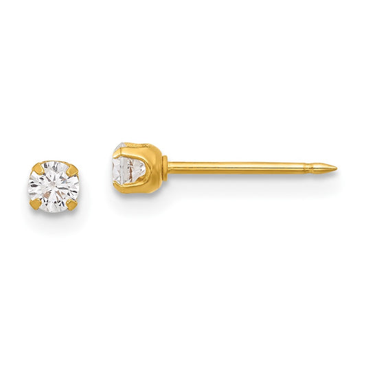 Piercing only 14K Polished 3mm CZ Short Post Earrings