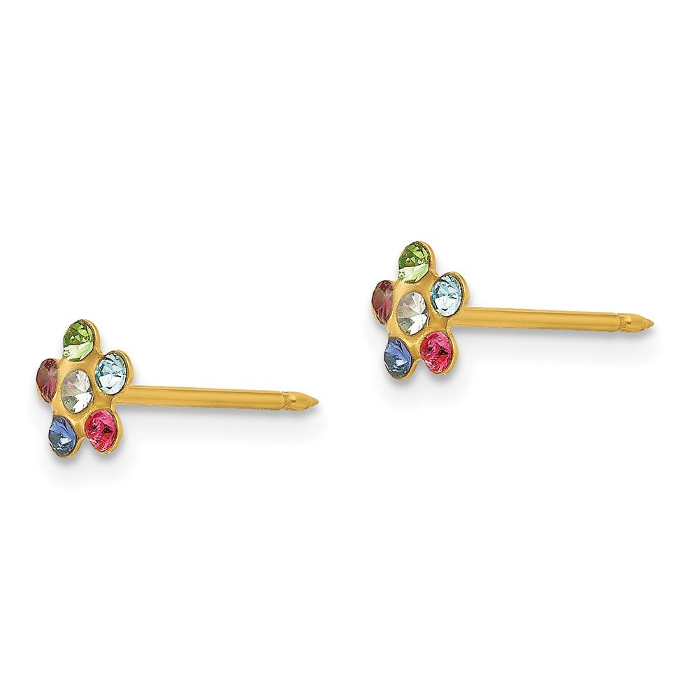 Piercing only 14k Flower Multicolor Crystal Earrings
