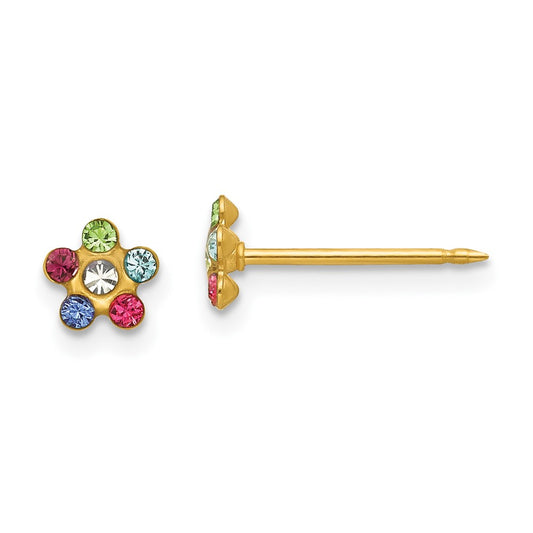 Piercing only 14k Flower Multicolor Crystal Earrings