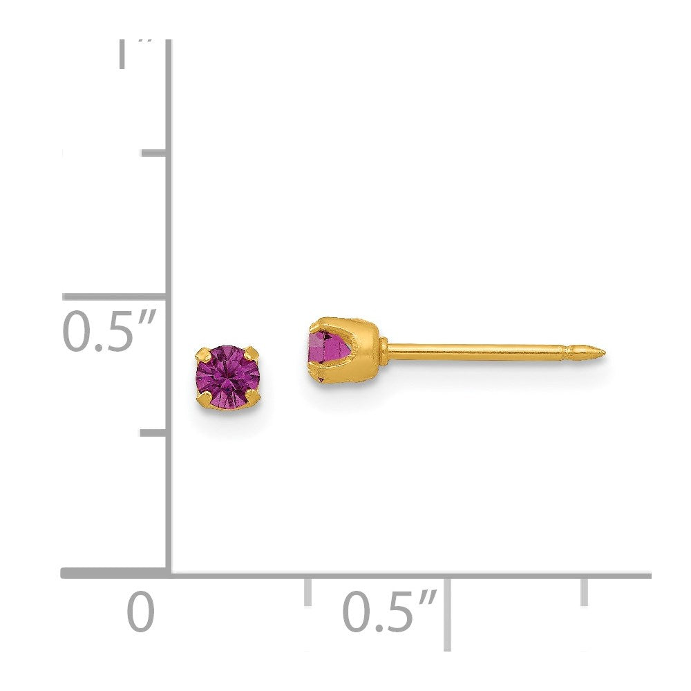 Piercing only 24k Plated February Purple Crystal Birthstone Earrings