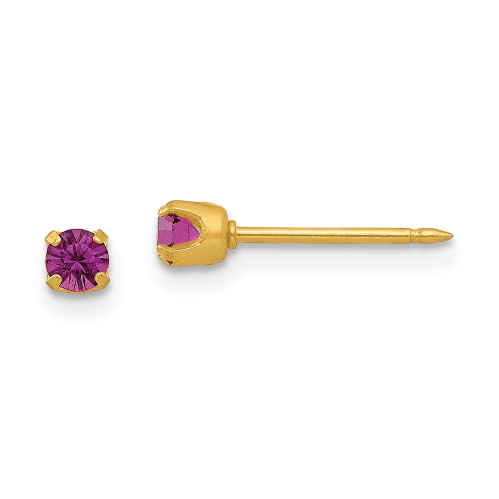 Piercing only 24k Plated February Purple Crystal Birthstone Earrings