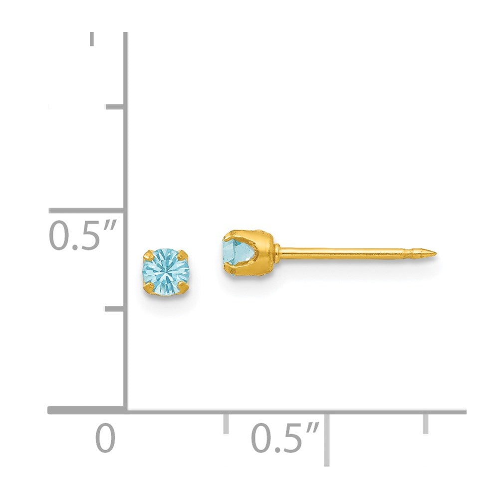 Piercing only 24k Plated March Lt Blue Crystal Birthstone Earrings