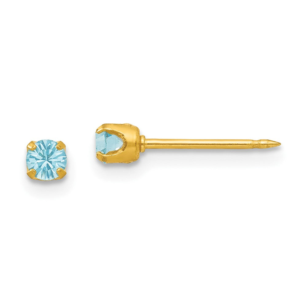 Piercing only 24k Plated March Lt Blue Crystal Birthstone Earrings