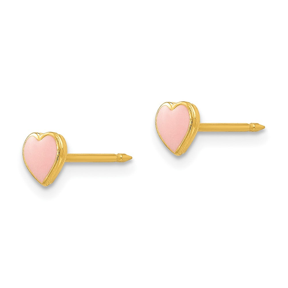 Piercing only Stainless Steel 24K Gold-plated Pink Enamel Heart Earrings