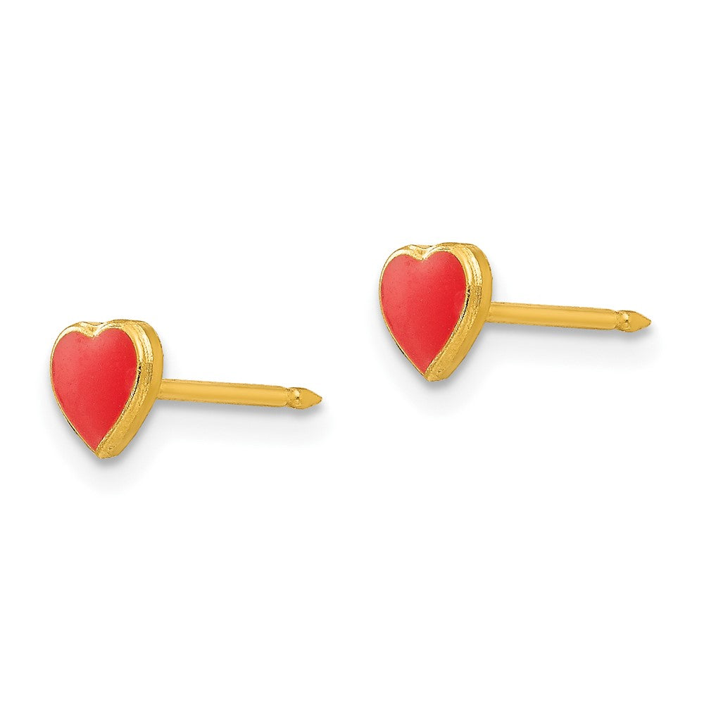 Piercing only Stainless Steel 24K Gold-plated Red Enamel Heart Earrings