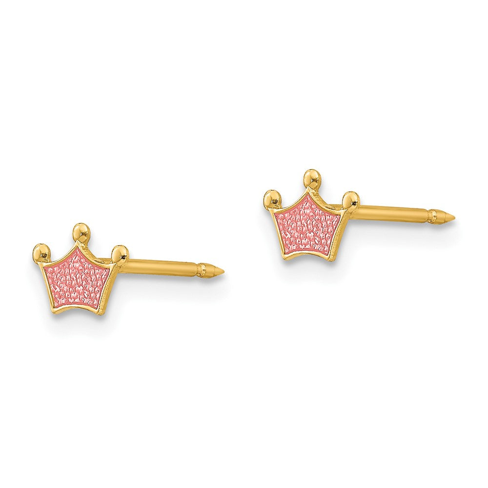 Piercing only 14k Epoxy Fill Pink Crown Earrings