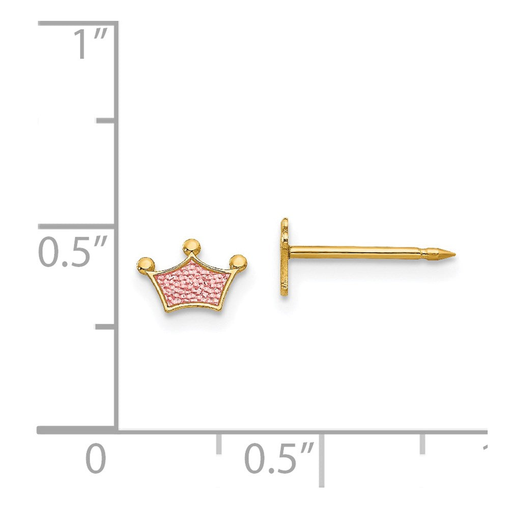 Piercing only 14k Epoxy Fill Pink Crown Earrings