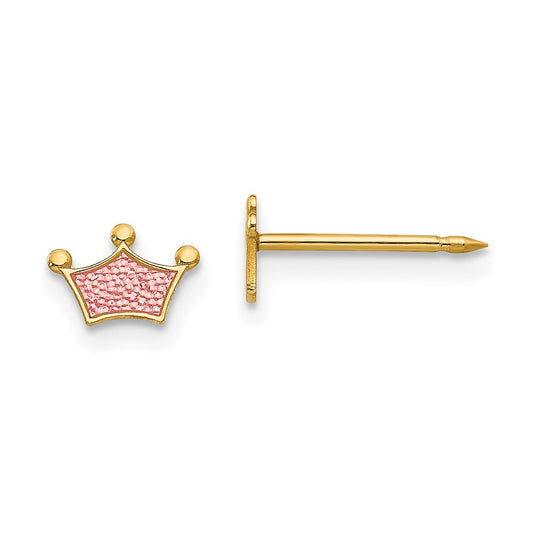 Piercing only 14k Epoxy Fill Pink Crown Earrings