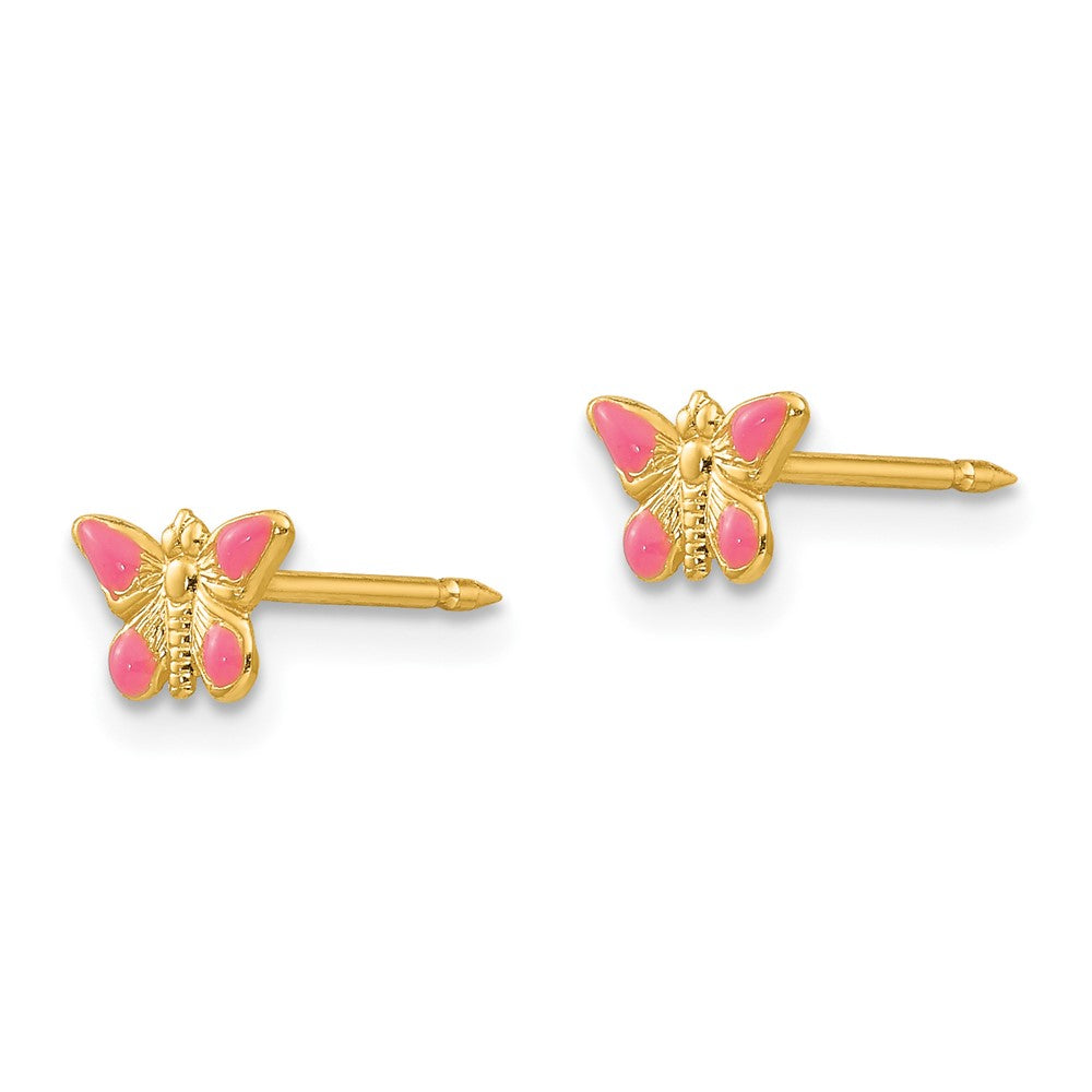 Piercing only 14k Epoxy Fill Pink Butterfly Earrings