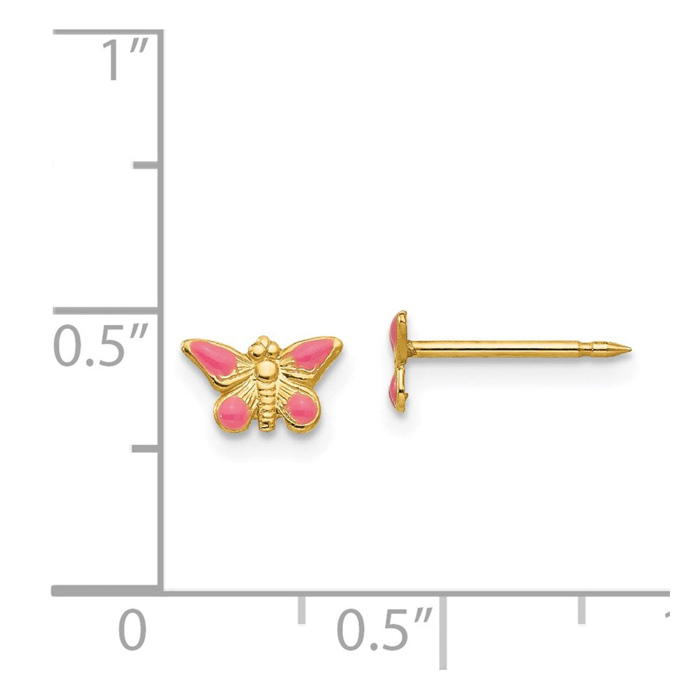 Piercing only 14k Epoxy Fill Pink Butterfly Earrings