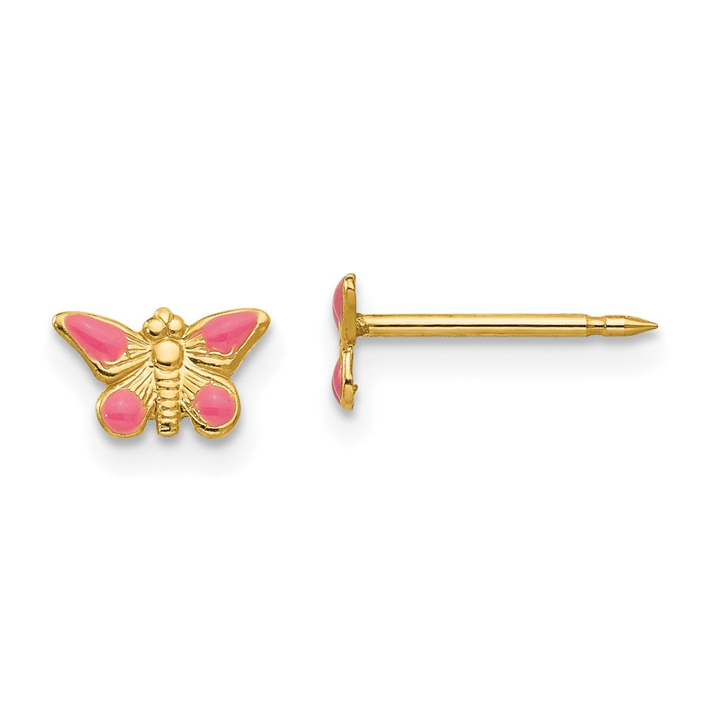 Piercing only 14k Epoxy Fill Pink Butterfly Earrings