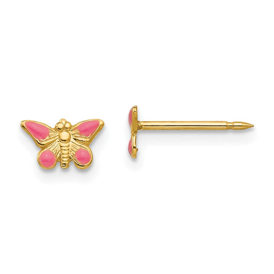 Piercing only 14k Epoxy Fill Pink Butterfly Earrings
