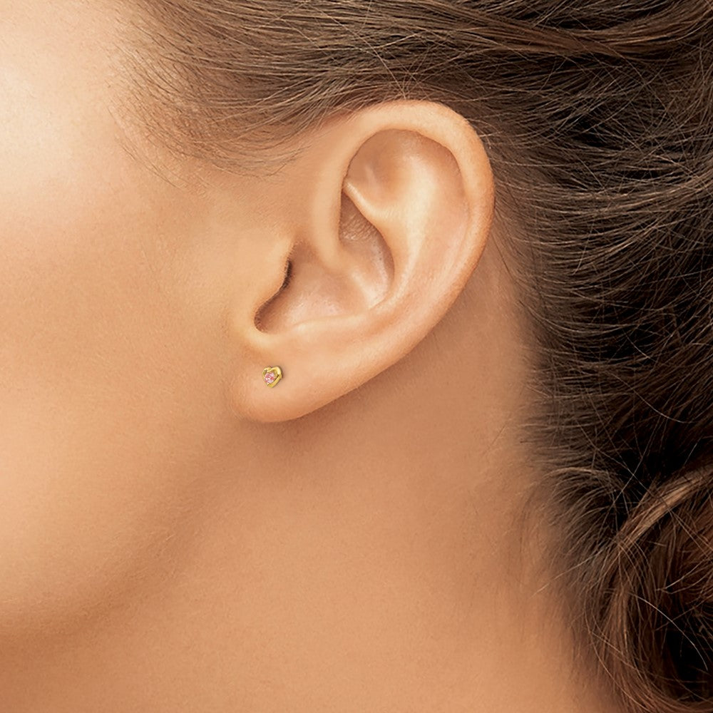 Piercing only 14k Heart w/Pink CZ Earrings