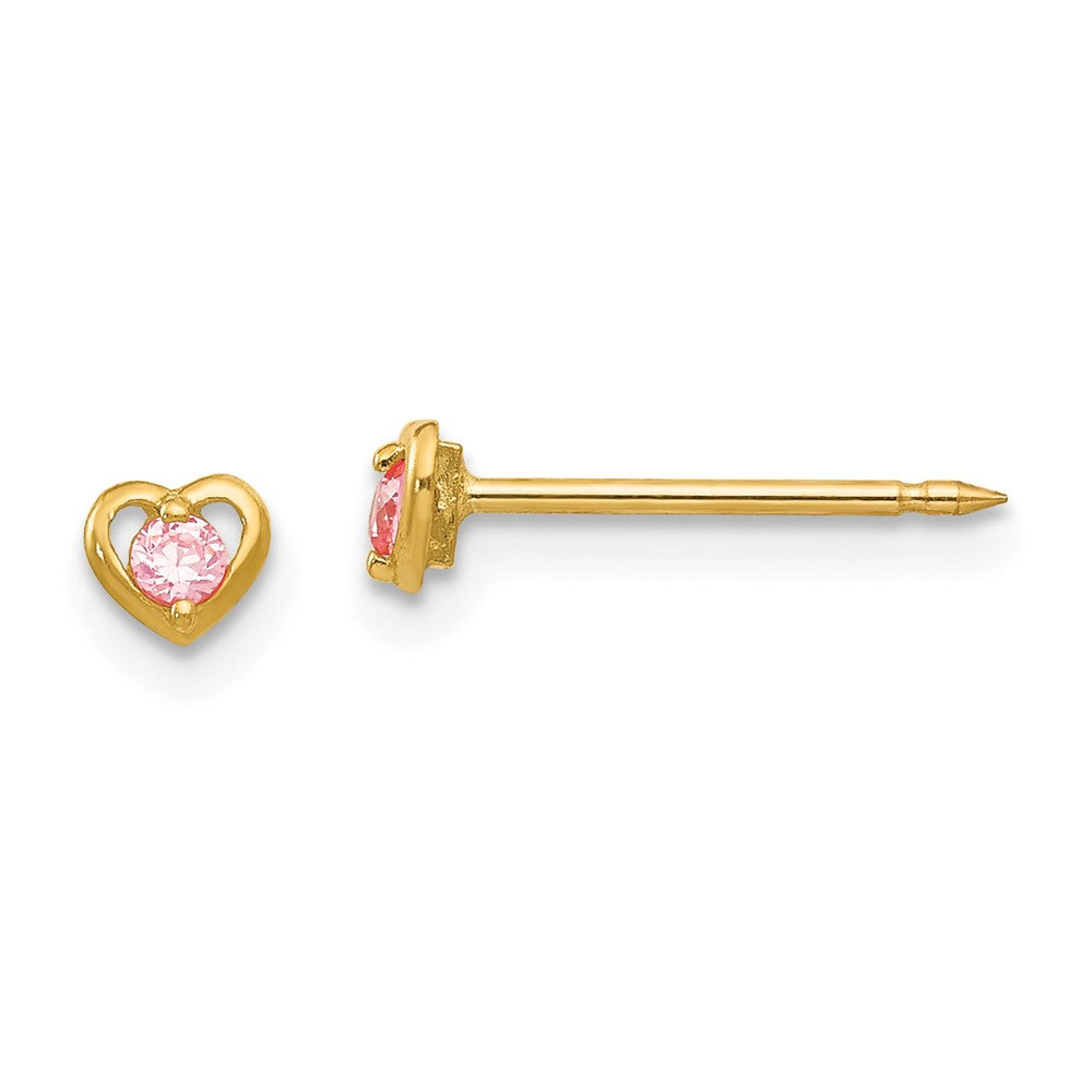 Piercing only 14k Heart w/Pink CZ Earrings