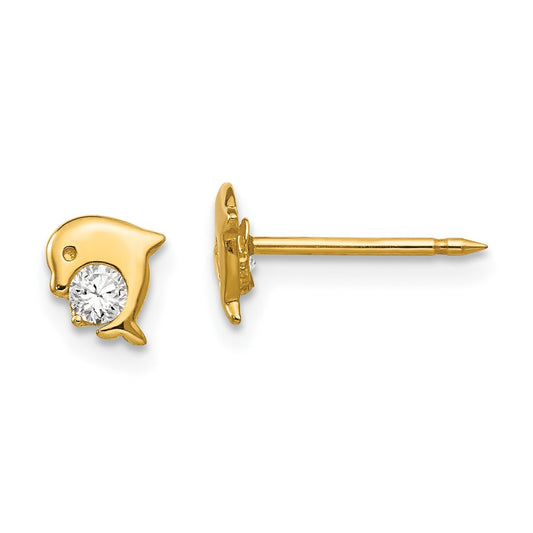 Piercing only 14k Dolphin CZ Earrings