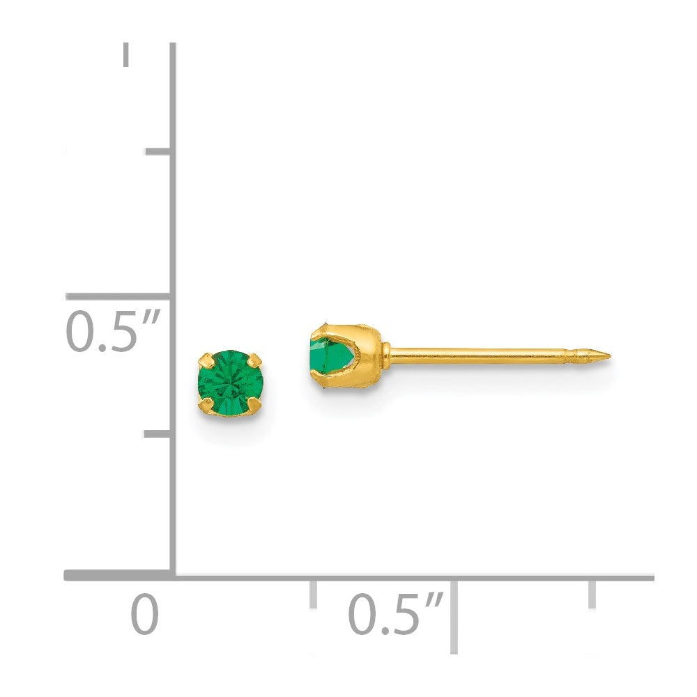 Piercing only 24k Plated May Green Crystal Birthstone Earrings