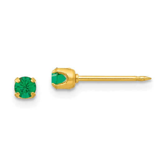 Piercing only 24k Plated May Green Crystal Birthstone Earrings