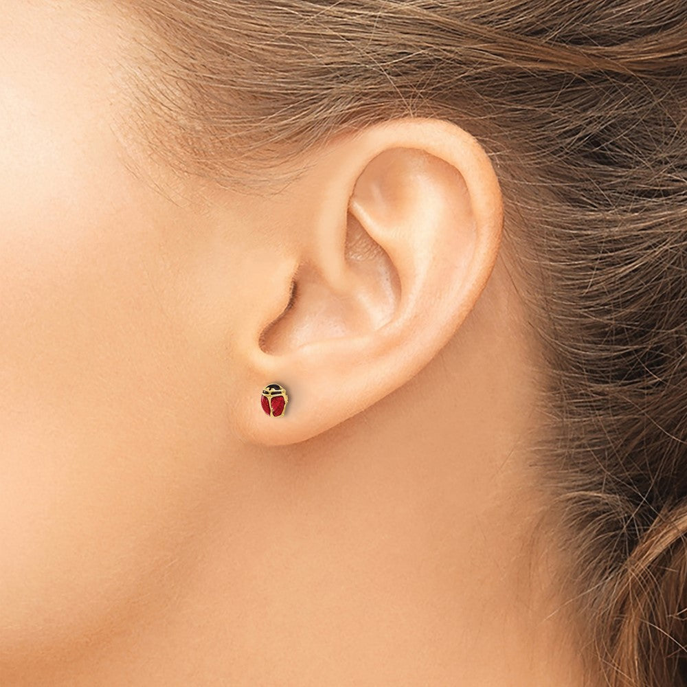 Piercing only 14K Polished Enameled Ladybug Post Earrings
