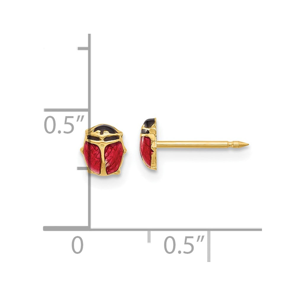 Piercing only 14K Polished Enameled Ladybug Post Earrings