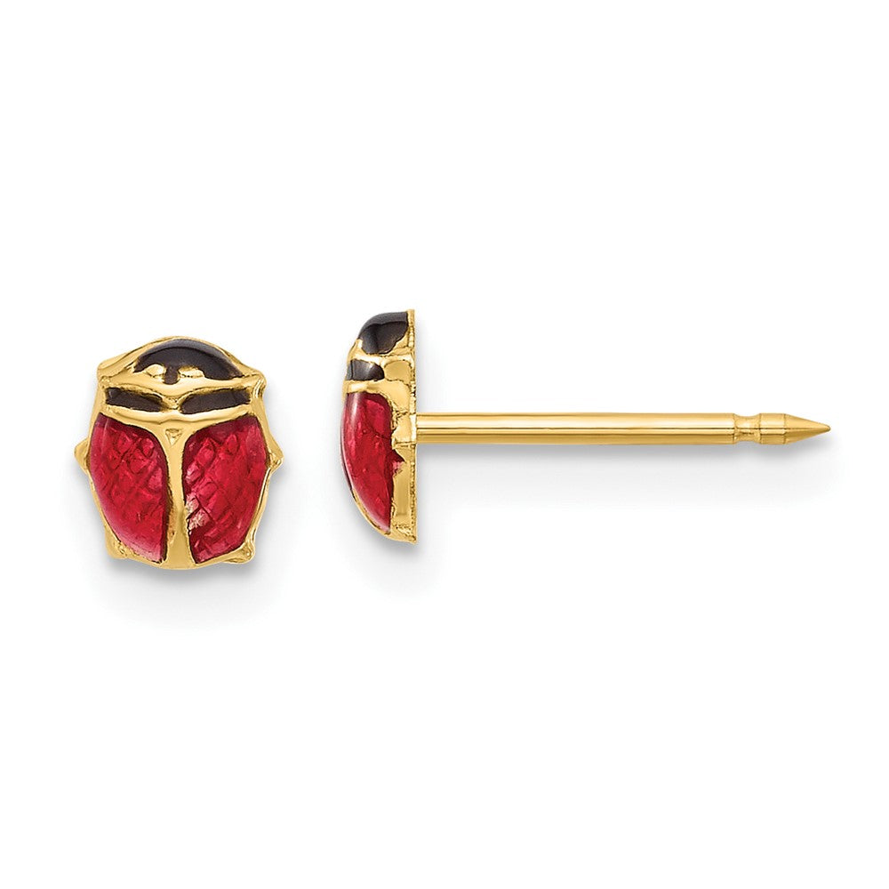 Piercing only 14K Polished Enameled Ladybug Post Earrings