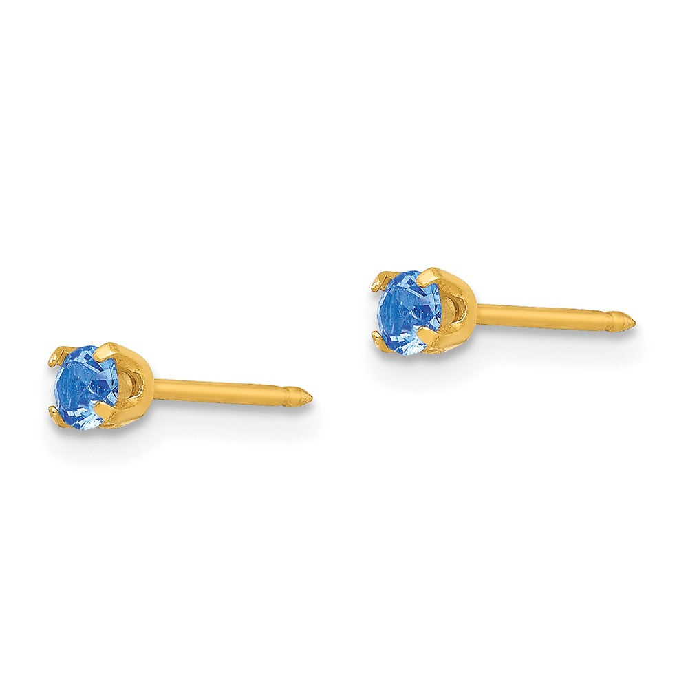 Piercing only 24k Plated September Blue Crystal Birthstone Earrings
