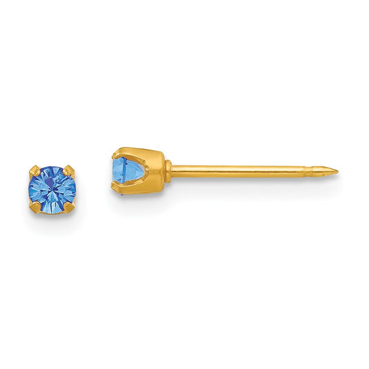 Piercing only 24k Plated September Blue Crystal Birthstone Earrings