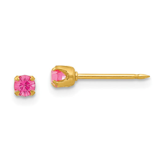 Piercing only 24k Plated October Pink Crystal Birthstone Earrings